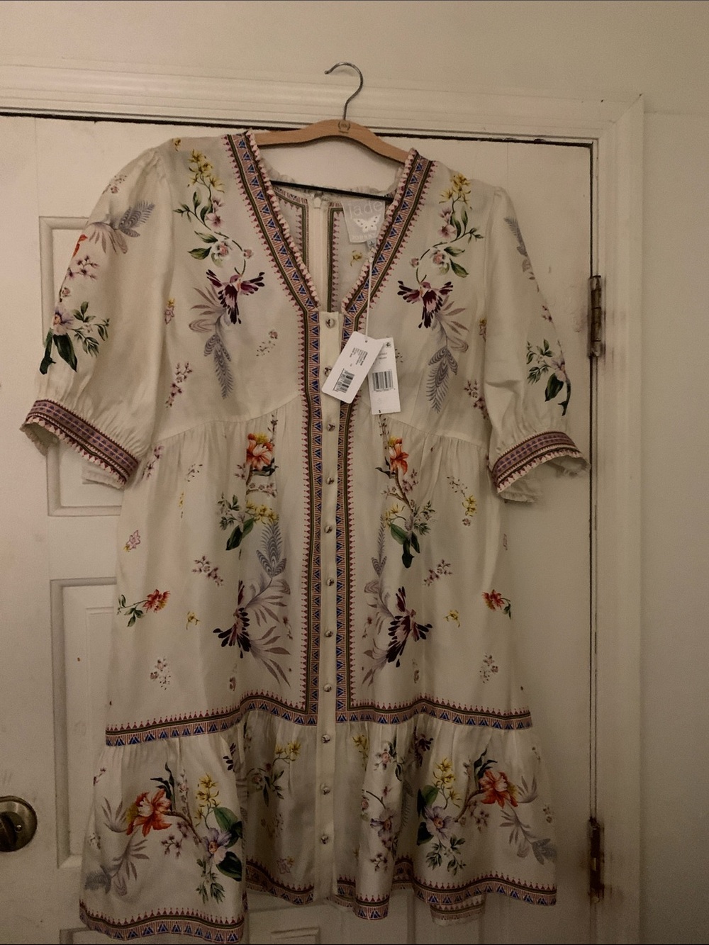 Johnny Was Cream Floral Embroidered Dress